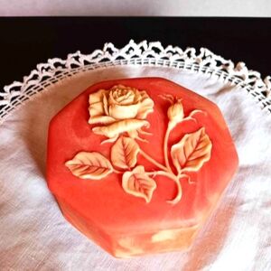 Coral pink jewelry-trinket box w/rose